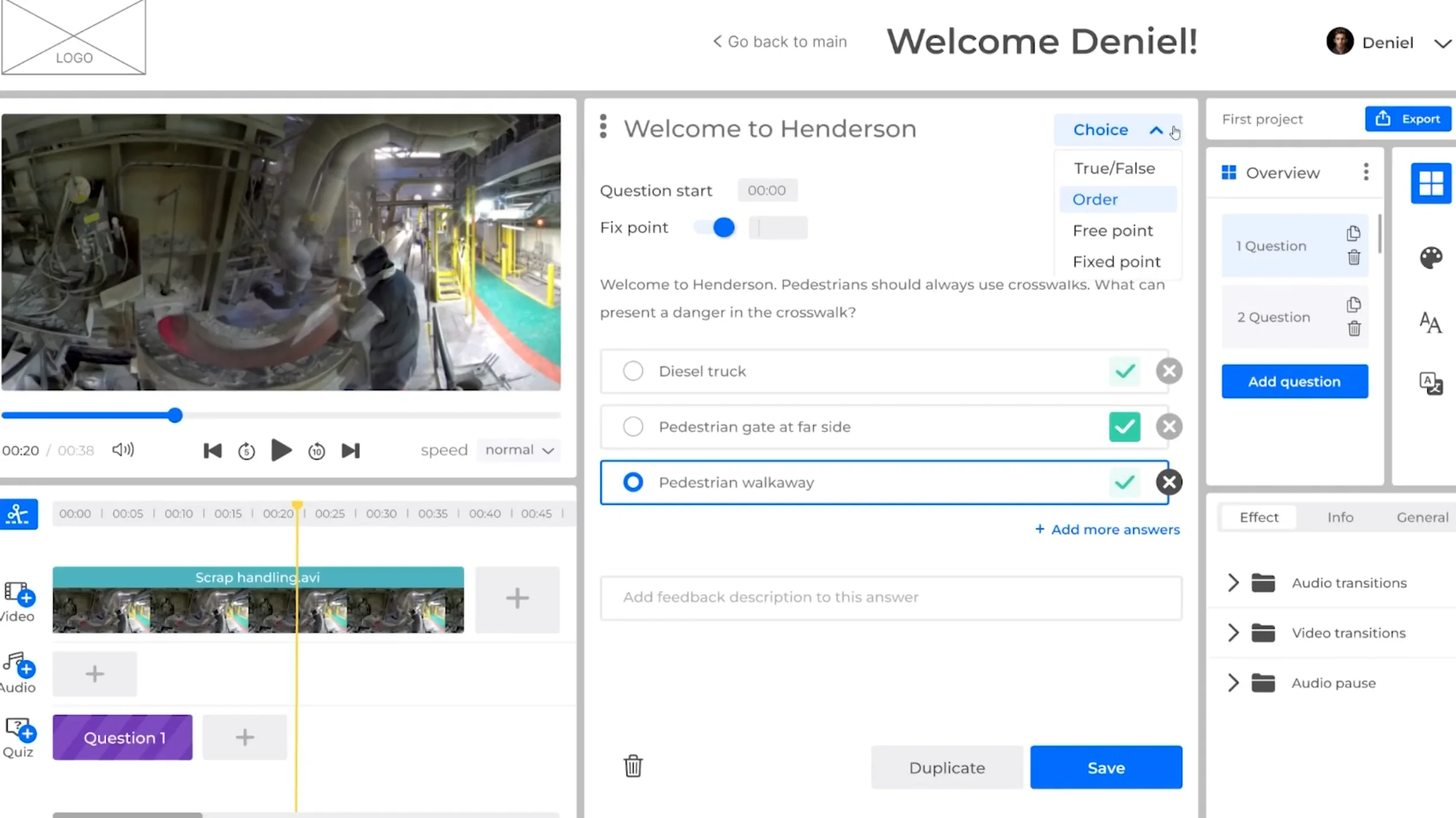 The Avander VR browser-based content editor used to assemble training scenarios